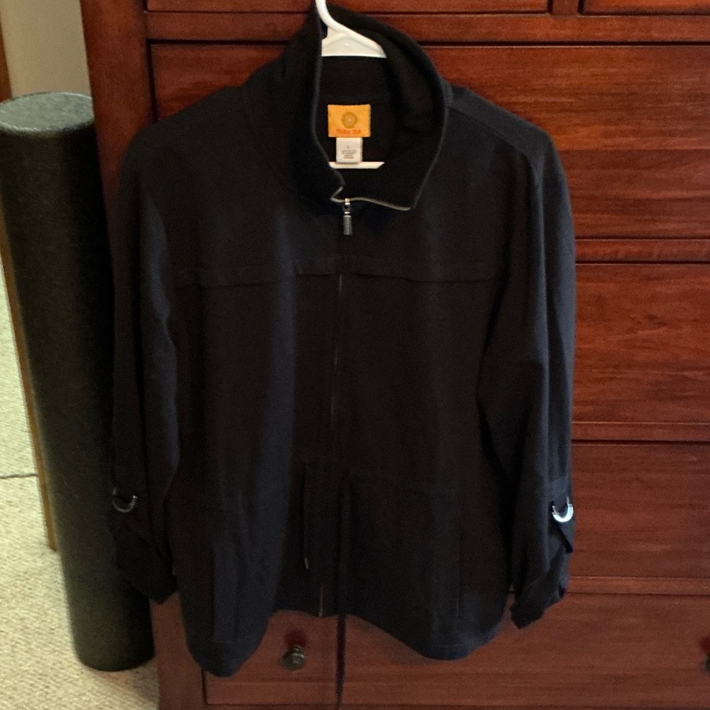 Ruby Rd. Black Zip-Front Jacket with Gold Label Detail